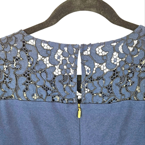 Trina Turk Lace Panel Sabastian Ponte Blue Dress - Picture 10 of 14